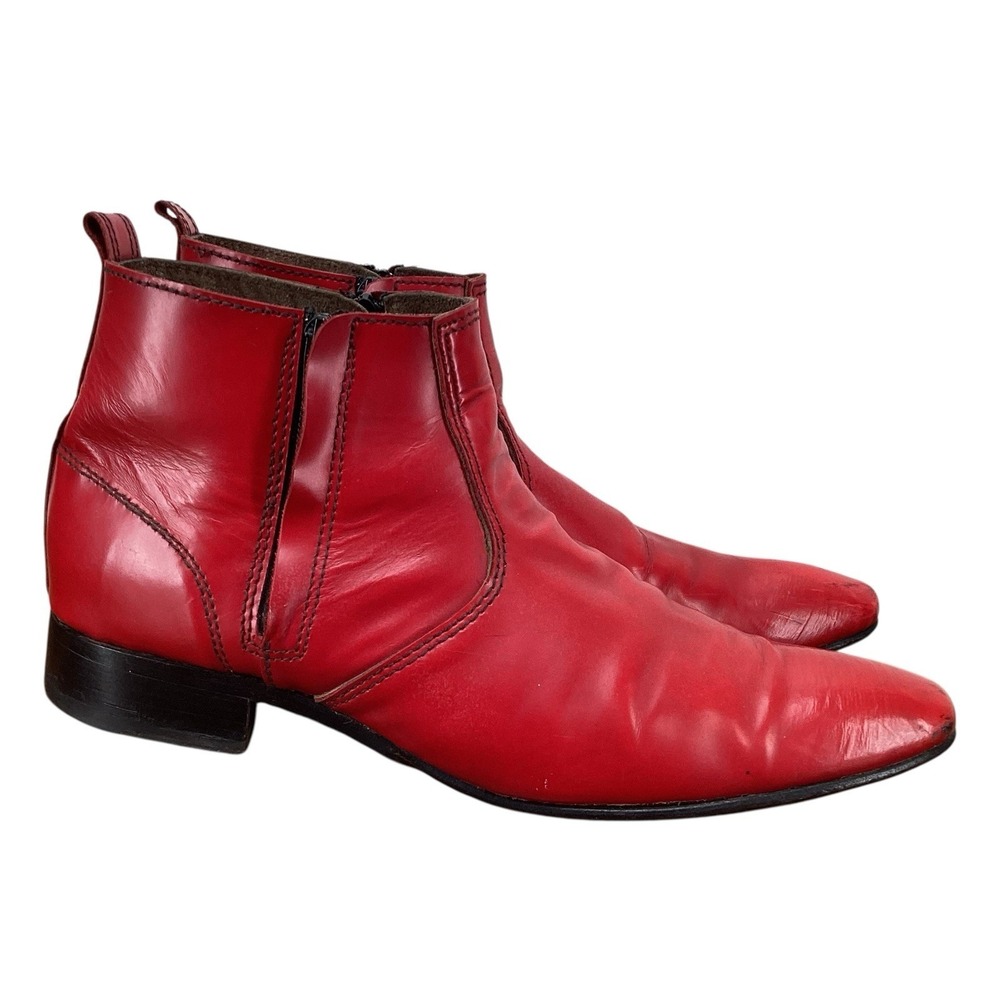 VTG Vero Cuoio Red Fine Italian Leather Boots w/ Side Zip Men's Size EU 43 US 10